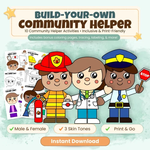 This Community Helper Cut & Paste Mega Bundle includes 10 hands-on crafts plus bonus learning activities. Perfect for preschool and kindergarten classrooms, centers, and homeschool.