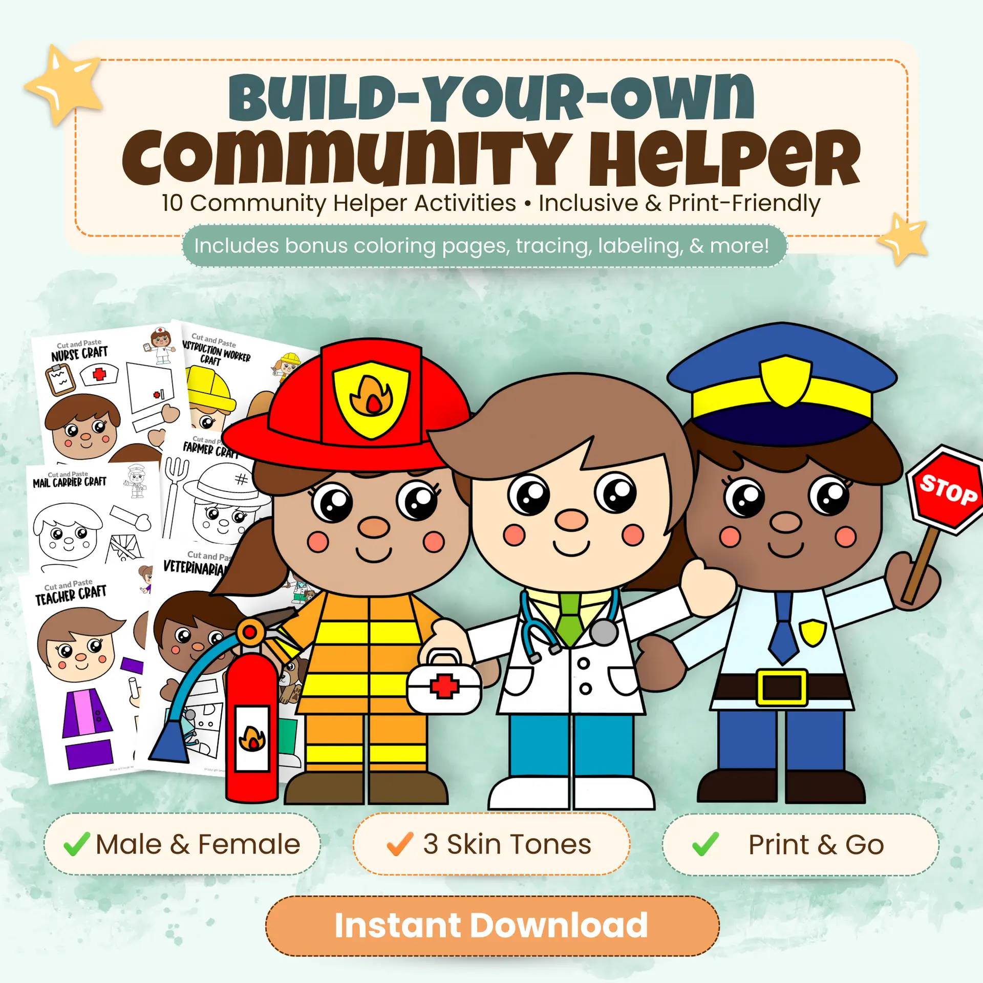 This Community Helper Cut & Paste Mega Bundle includes 10 hands-on crafts plus bonus learning activities. Perfect for preschool and kindergarten classrooms, centers, and homeschool.
