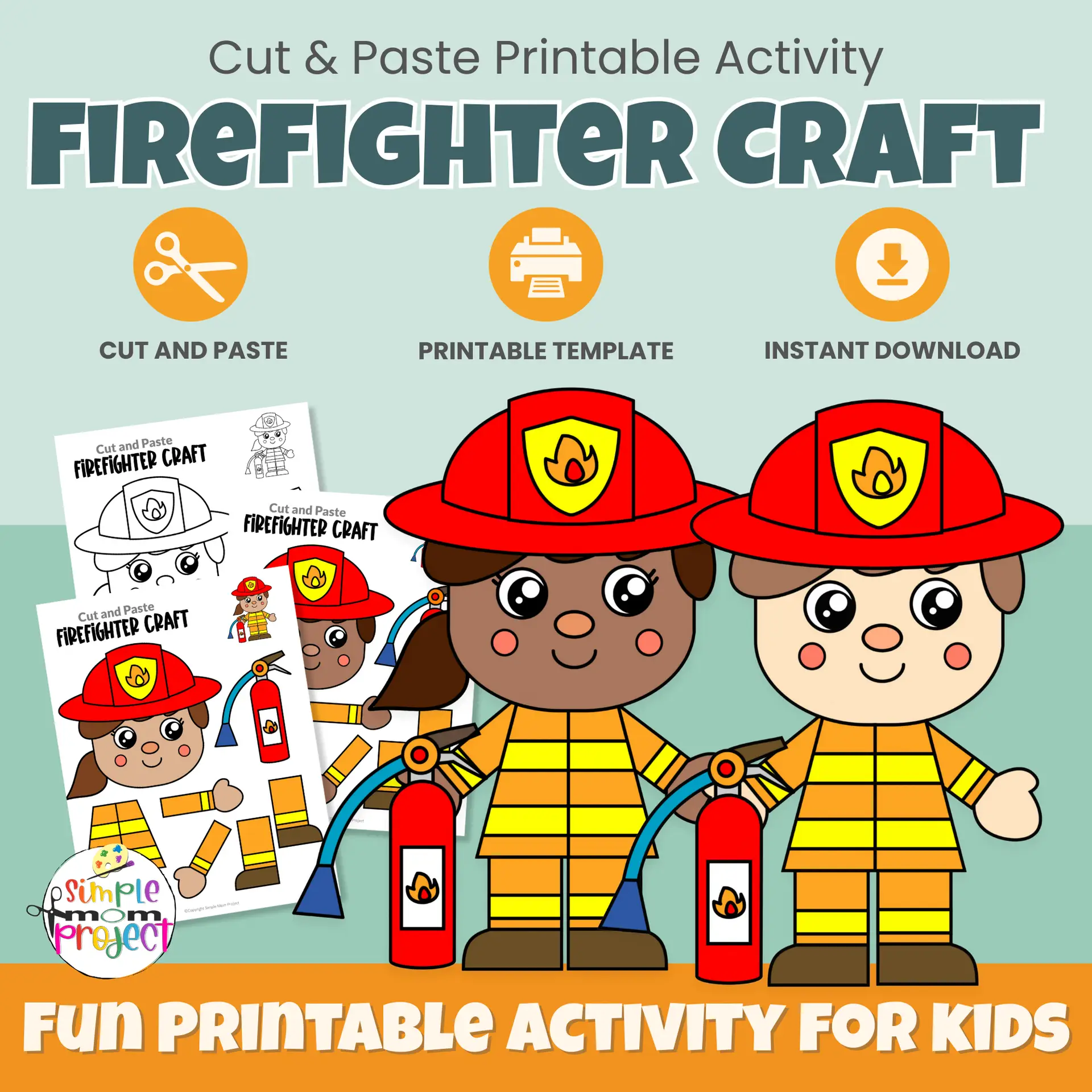 This firefighter cut & paste community helper craft is a fun, hands-on activity for preschool and kindergarten learners. Kids build fine motor and scissor skills while learning about firefighters. Includes FREE bonus tracing, labeling, and coloring pages. Perfect for Fire Safety Week, centers, or homeschool. Print and go!