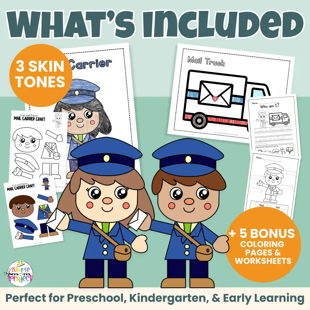 This mail carrier craft printable keeps kids engaged while supporting early learning skills. Cut, paste, trace, and label activities build confidence and creativity. Includes inclusive character options and FREE bonus activities.