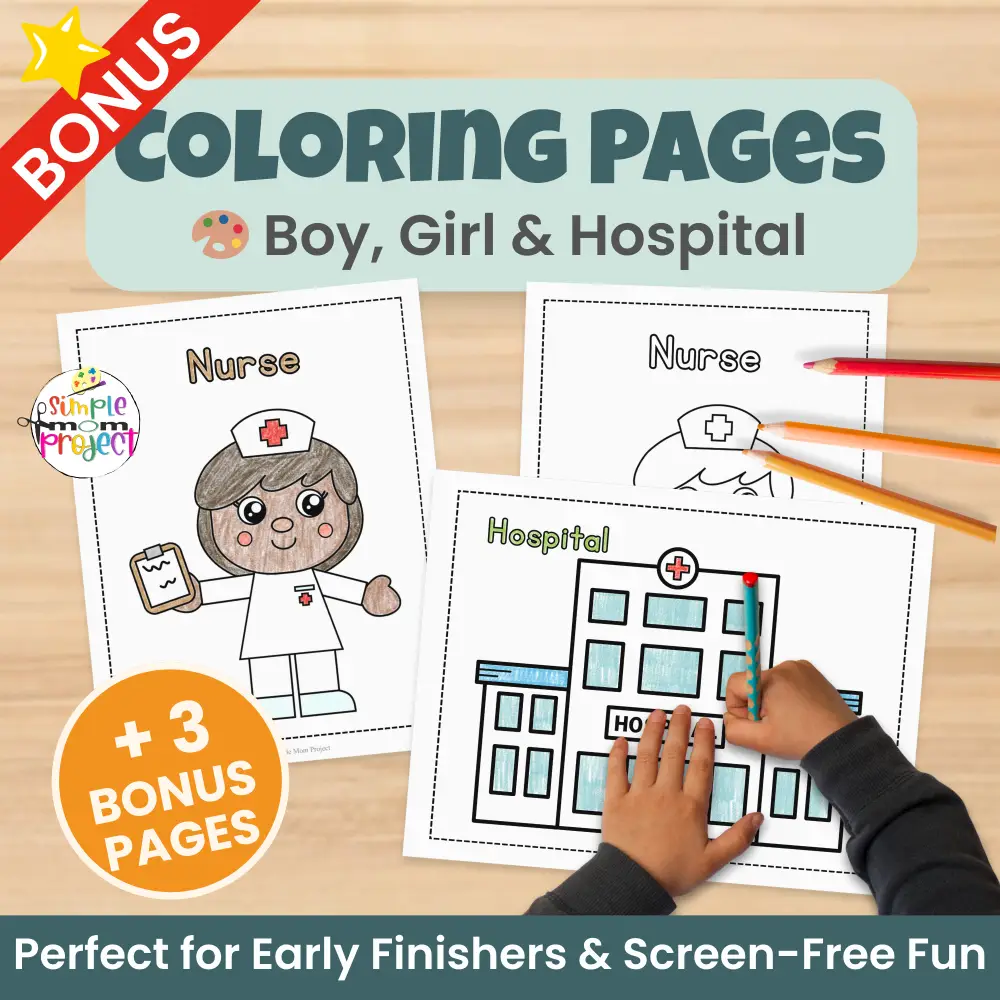 Add this nurse cut & paste activity to your community helper or health lessons. Easy print-and-go craft with bonus tracing and labeling worksheets that support early writing and vocabulary development. Great for centers and sub plans.