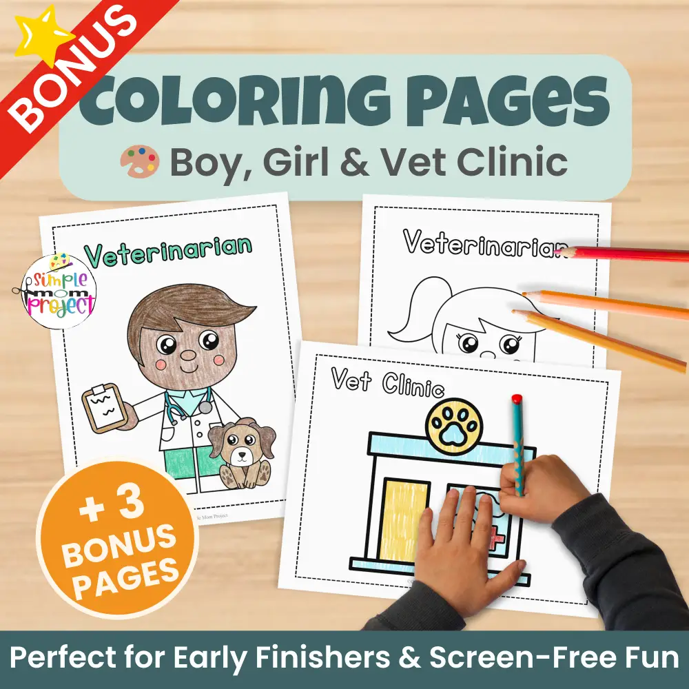 This veterinarian cut & paste craft is simple, engaging, and classroom-ready. Just print, cut, and glue for a fun community helper activity that works well for centers, early finishers, and homeschool learning.