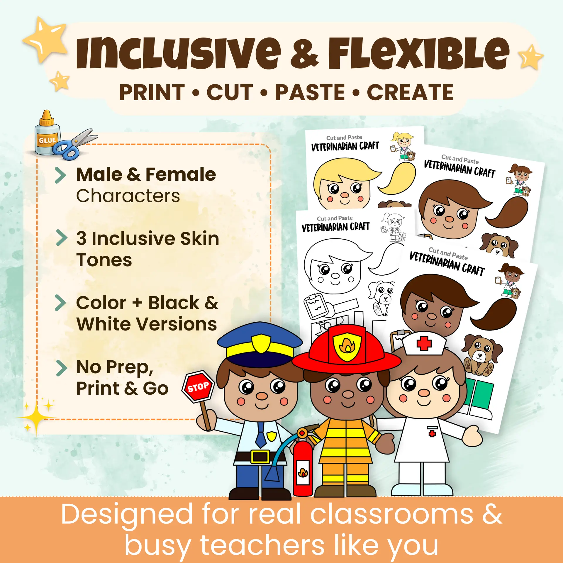 Save time with this Community Helper Cut & Paste Bundle. Includes 10 community helper crafts plus bonus learning pages designed for fine motor skills and hands-on learning.