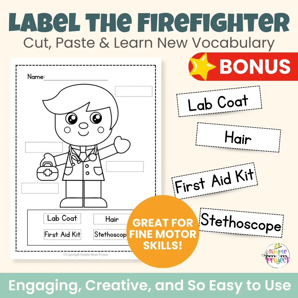 Add this doctor cut & paste activity to your community helper or health lessons. Easy print-and-go craft with bonus tracing and labeling worksheets that support early writing and vocabulary. Great for centers and sub plans.