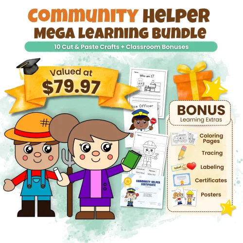 This Community Helper Mega Bundle features cut & paste crafts with bonus coloring pages, tracing, and labeling activities. A fun, engaging resource for early learners.