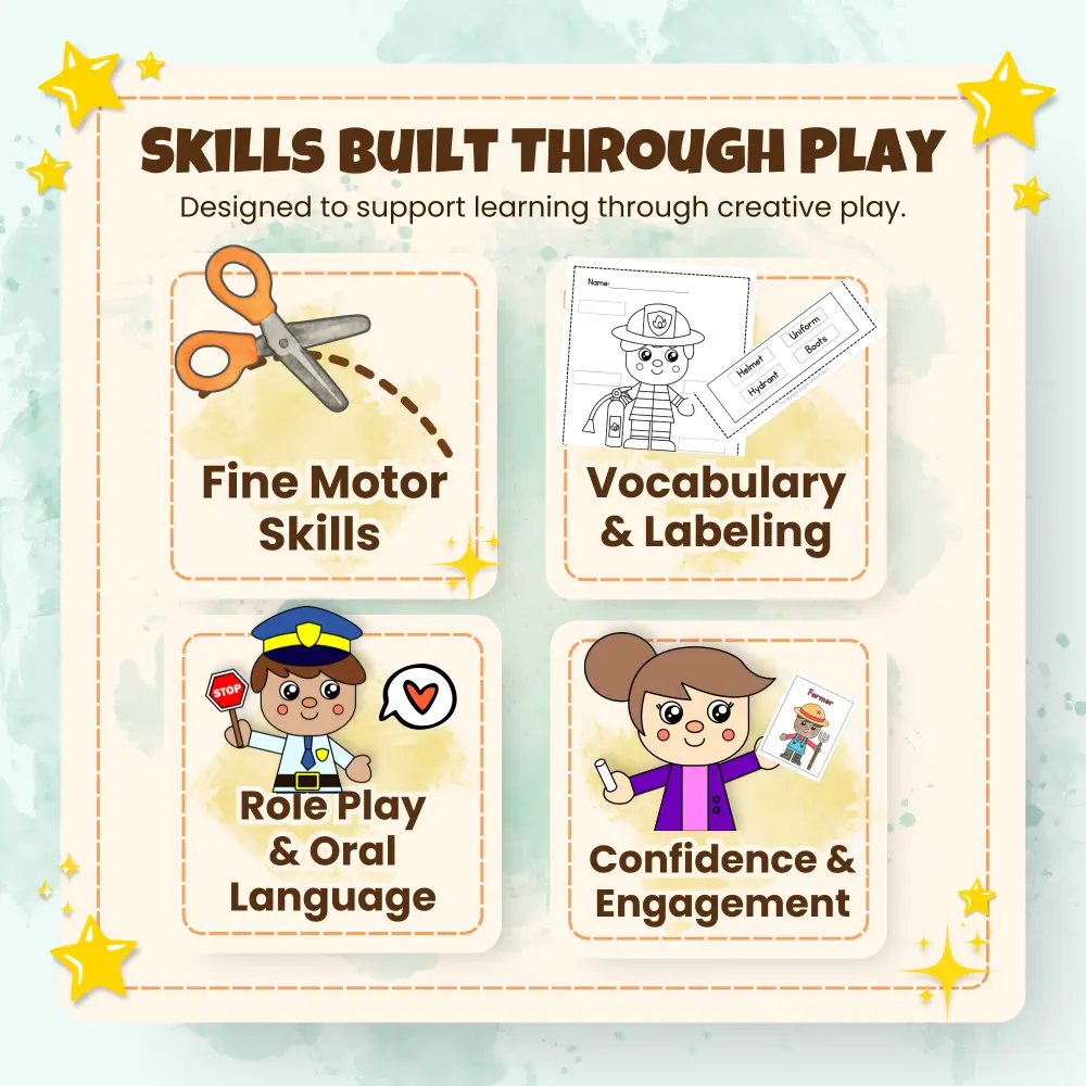This Community Helper Cut & Paste Crafts Bundle includes 10 hands-on activities plus bonus learning pages. Perfect for preschool and kindergarten community helper units, centers, and print-and-go lessons.