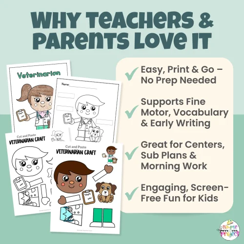 This printable veterinarian cut & paste activity is perfect for preschool and kindergarten classrooms. Kids build their own vet while practicing fine motor skills. Ideal for centers, homeschool, and print-and-go lessons.