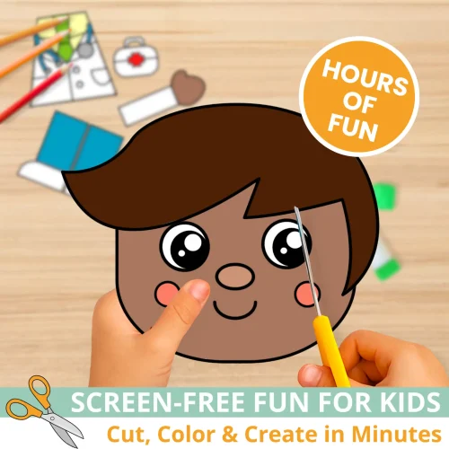 Teach kids about helpers in the community with this printable doctor craft. Hands-on activity includes a cut & paste doctor plus FREE bonus coloring pages, tracing practice, and labeling pages. Perfect for preschool, kindergarten, and homeschool use.