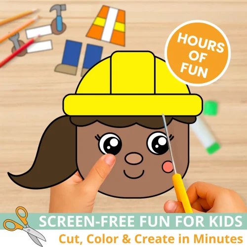 Make community helper lessons fun with this construction worker cut & paste craft for kids. Designed for early learners and includes bonus tracing, labeling, and coloring pages. Easy, engaging, and perfect for print-and-go classroom or homeschool activities.