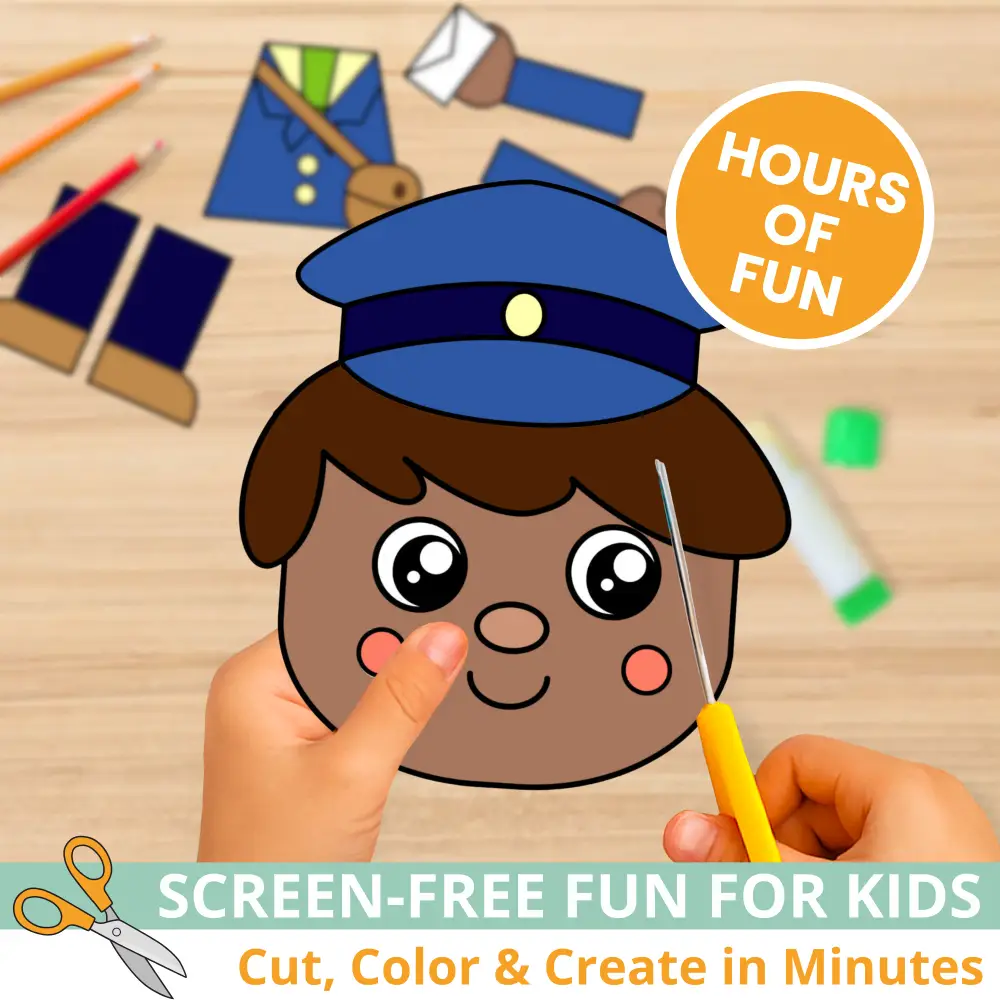 Need a simple community helper or neighborhood theme craft? This mail carrier cut & paste activity helps kids learn about mail delivery while building scissor skills and fine motor strength. Includes bonus worksheets and coloring pages — no prep required!