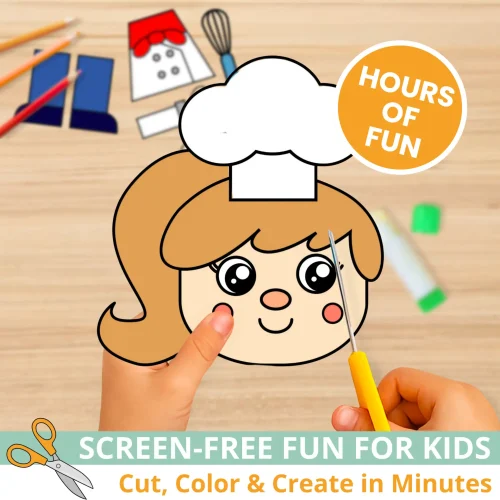 Make community helper lessons fun with this chef cut & paste craft for kids. Designed for early learners and includes bonus tracing, labeling, and coloring pages. Easy, engaging, and perfect for print-and-go classroom or homeschool activities.