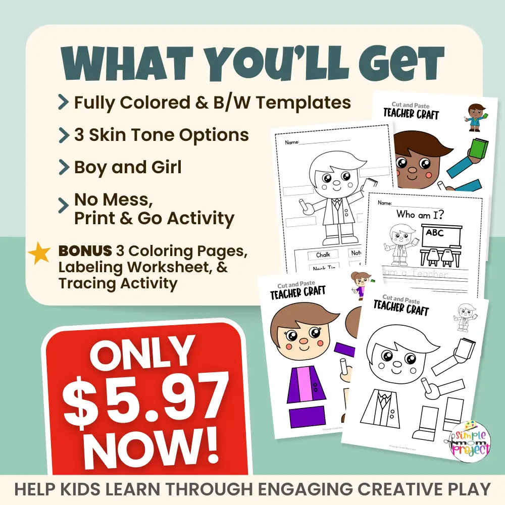 This teacher craft printable keeps kids engaged while supporting early learning skills. Cut, paste, trace, and label activities build confidence and creativity. Includes inclusive character options and FREE bonus activities.