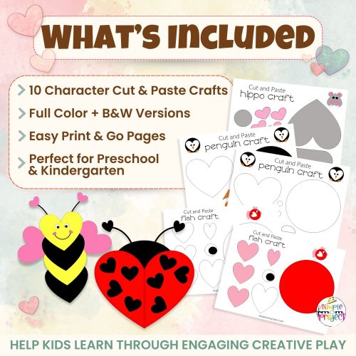 Perfect for morning work, centers, or quiet-time activities, these heart animal crafts are low-prep and kid-approved. Includes both full color and printer-friendly black & white pages.