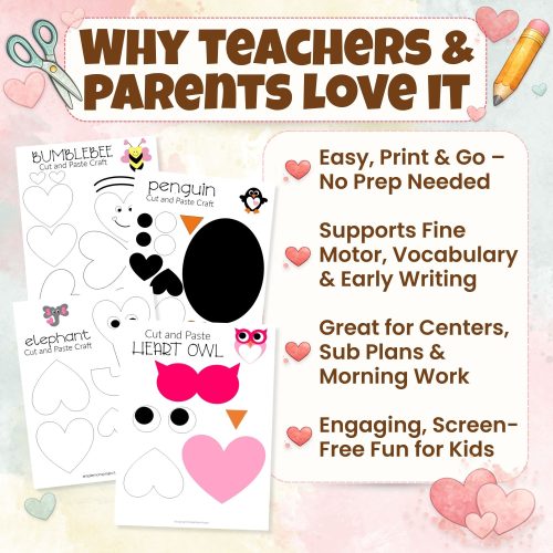 Turn craft time into learning time with these heart animal cut & paste activities. Designed to support fine motor skills, creativity, and early learning in a screen-free way.