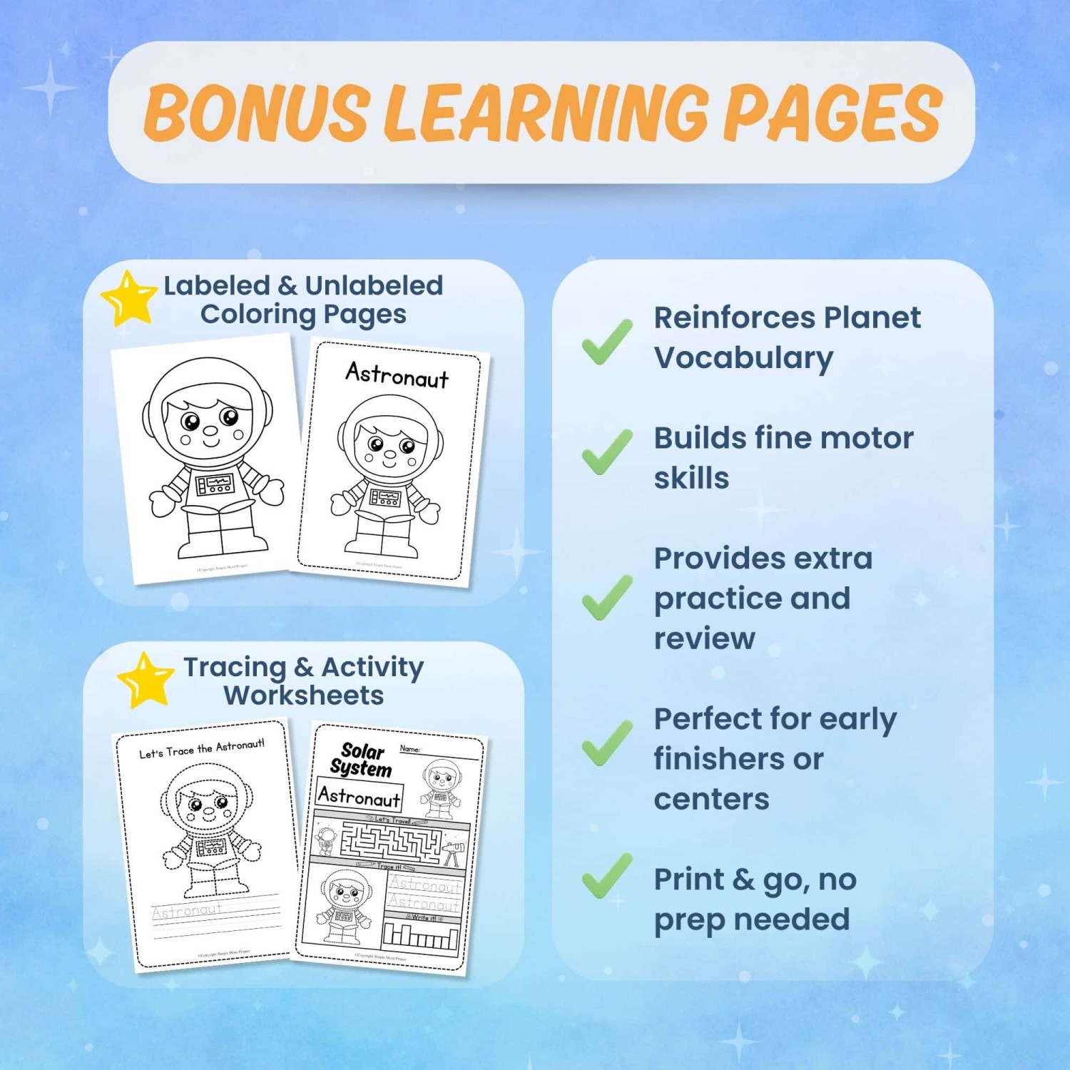 Astronaut printable worksheets tracing coloring science activity pages