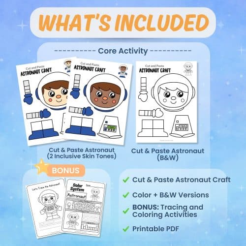 Printable astronaut craft worksheets coloring pages space activity bundle preview