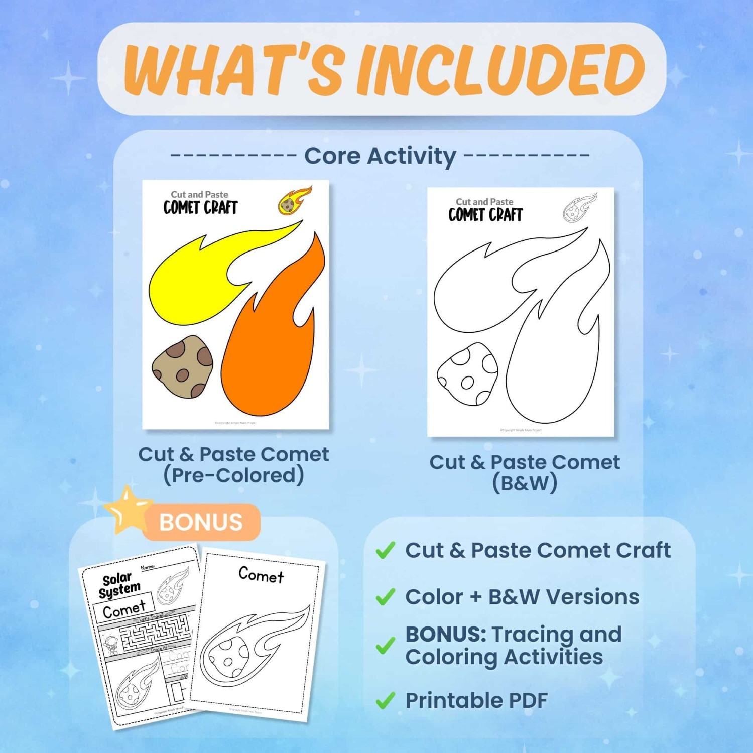 Printable comet craft worksheets coloring pages space activity bundle preview