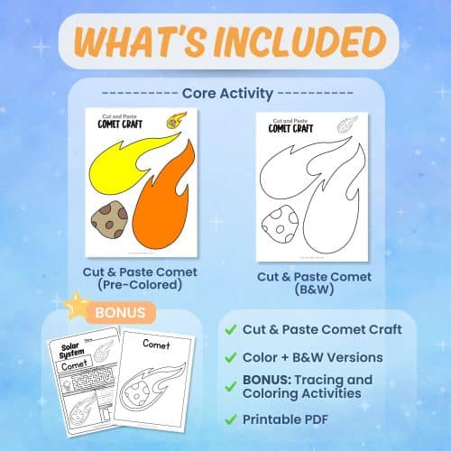Printable comet craft worksheets coloring pages space activity bundle preview