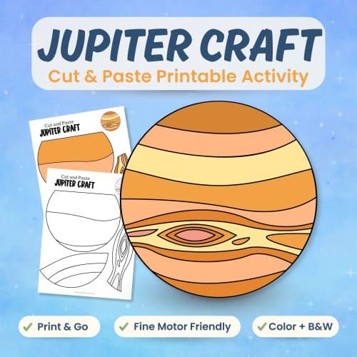 Jupiter craft printable for kids planet science activity bundle cover image