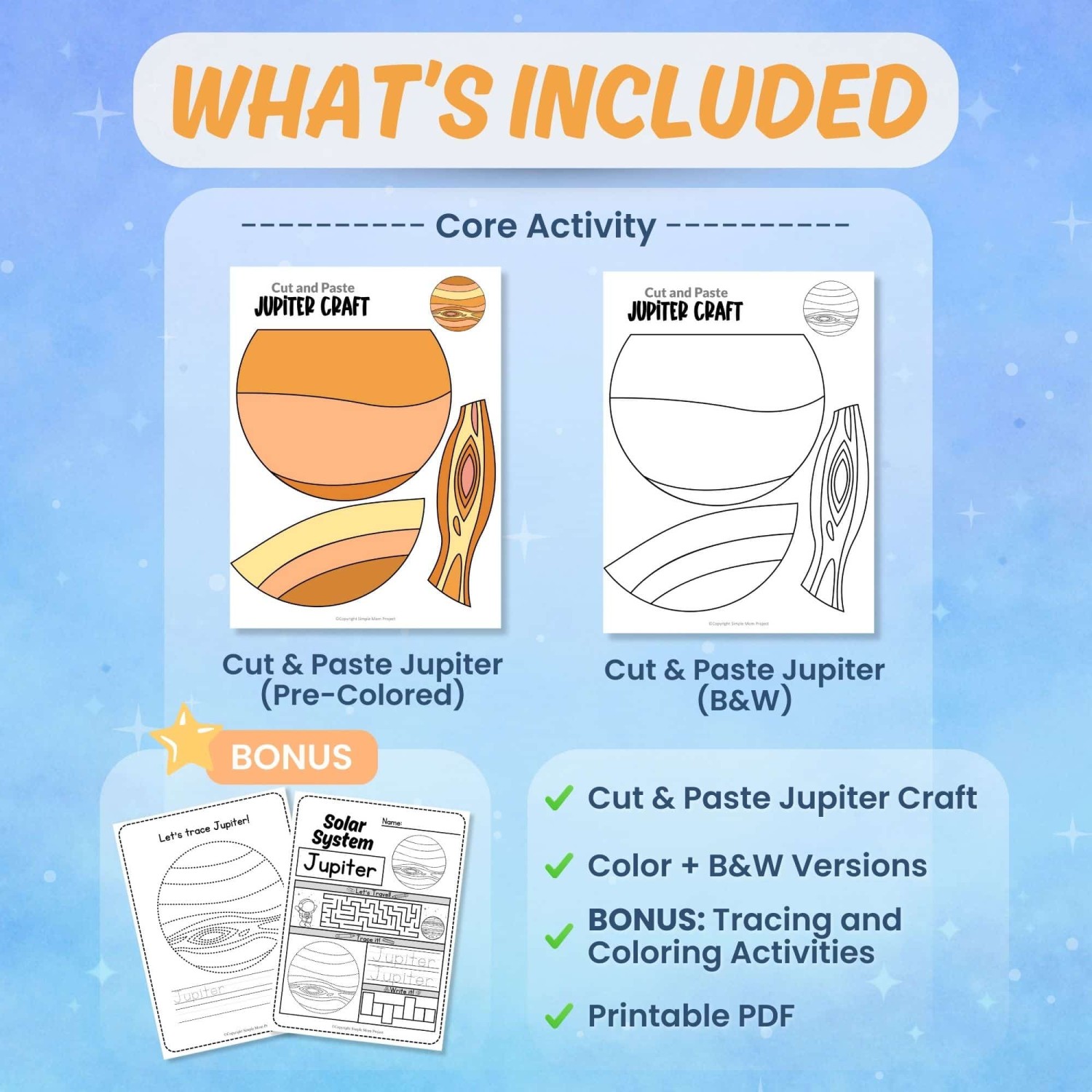 Printable Jupiter craft worksheets coloring pages science activity bundle preview