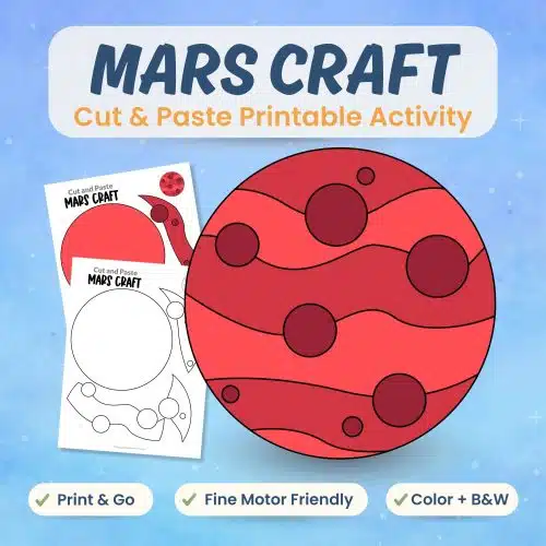 Mars craft printable for kids planet science activity bundle cover image