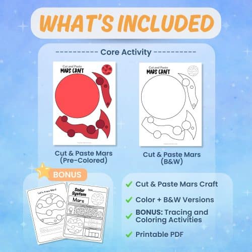 Printable Mars craft worksheets coloring pages science activity bundle preview