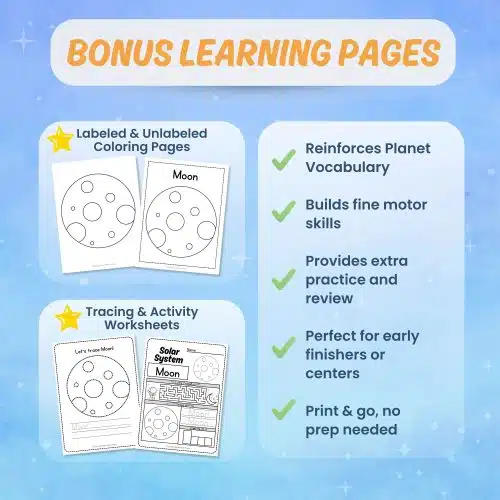 Printable moon worksheets tracing coloring science activity pages