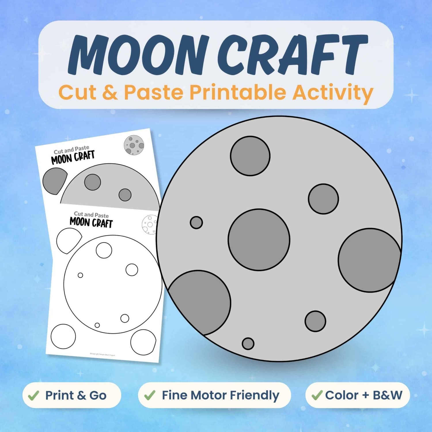Moon craft printable for kids lunar science activity bundle cover image