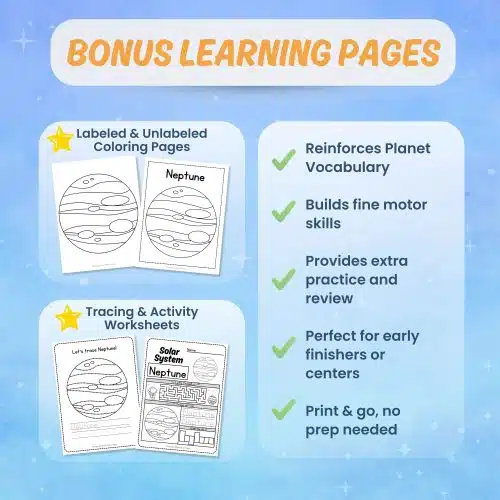 Printable Neptune worksheets tracing coloring science activity pages