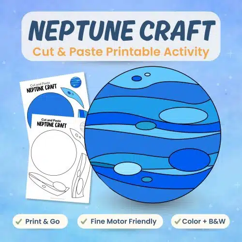 Neptune craft printable for kids planet science activity bundle cover image