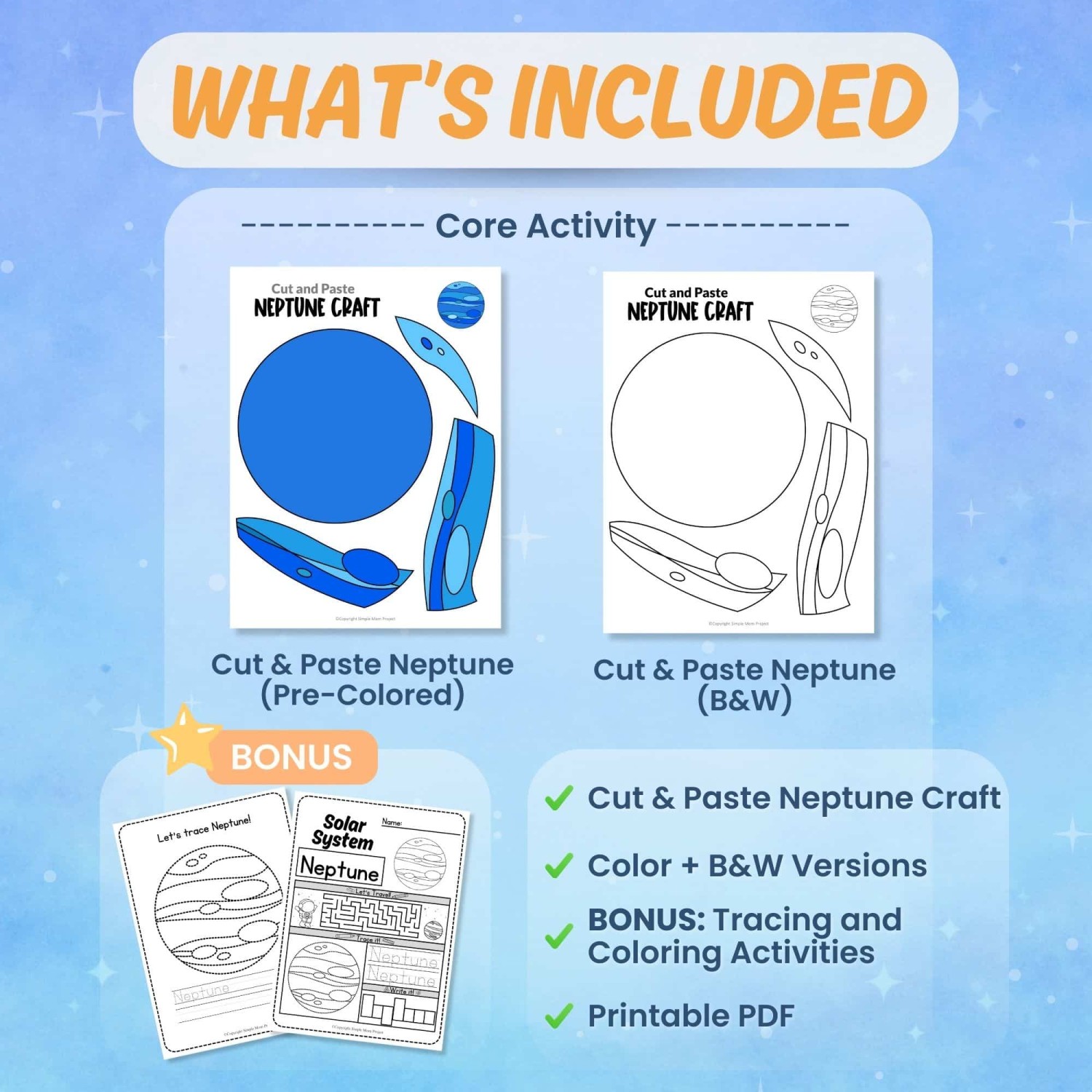 Printable Neptune craft worksheets coloring pages science activity bundle preview