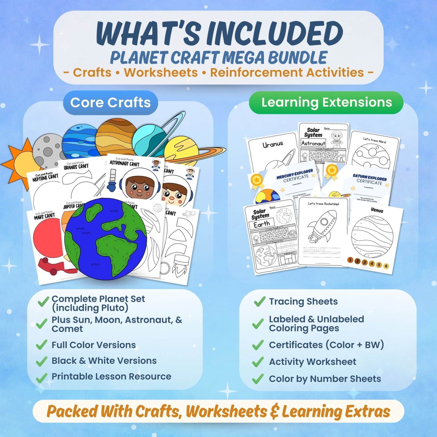 Printable solar system worksheets crafts certificates and learning activities bundle preview