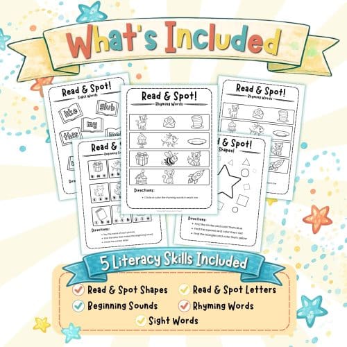 Early literacy activities printable for reading week