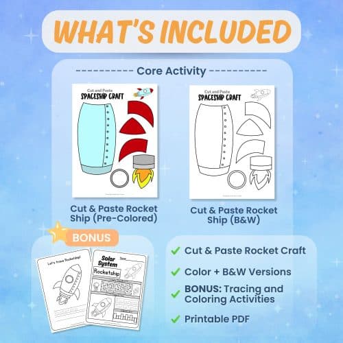 Printable rocket ship craft worksheets coloring pages space activity bundle preview