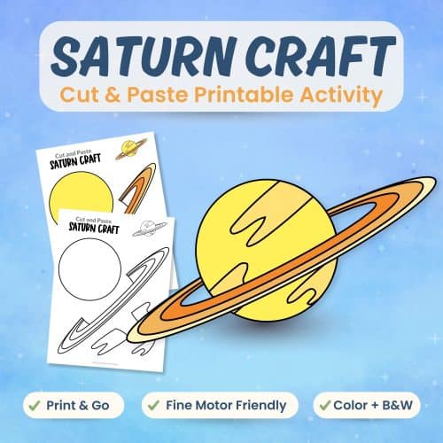Saturn craft printable for kids planet science activity bundle cover image
