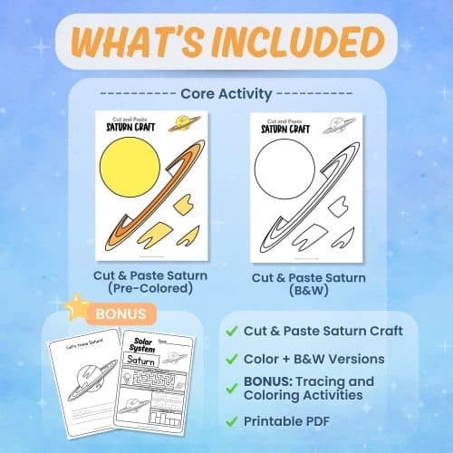 Printable Saturn craft worksheets coloring pages science activity bundle preview