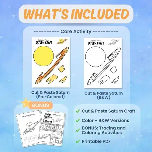 Printable Saturn craft worksheets coloring pages science activity bundle preview