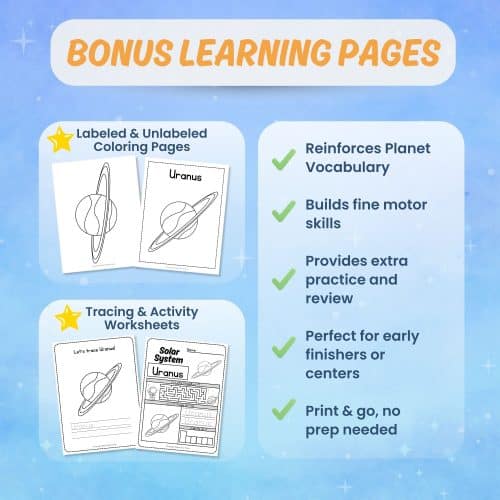 Printable Uranus worksheets tracing coloring science activity pages