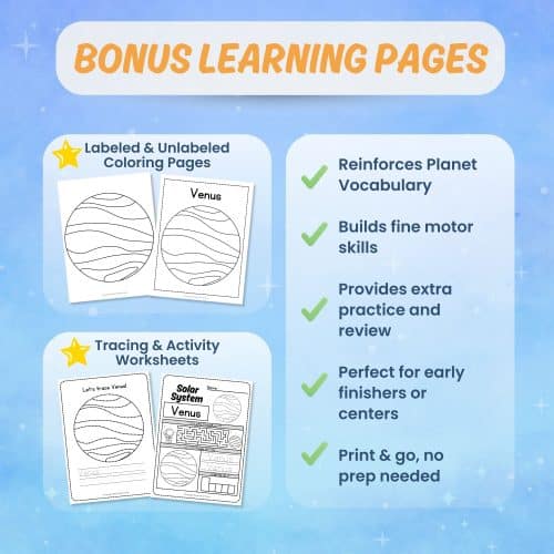 Printable Venus worksheets tracing coloring science activity pages