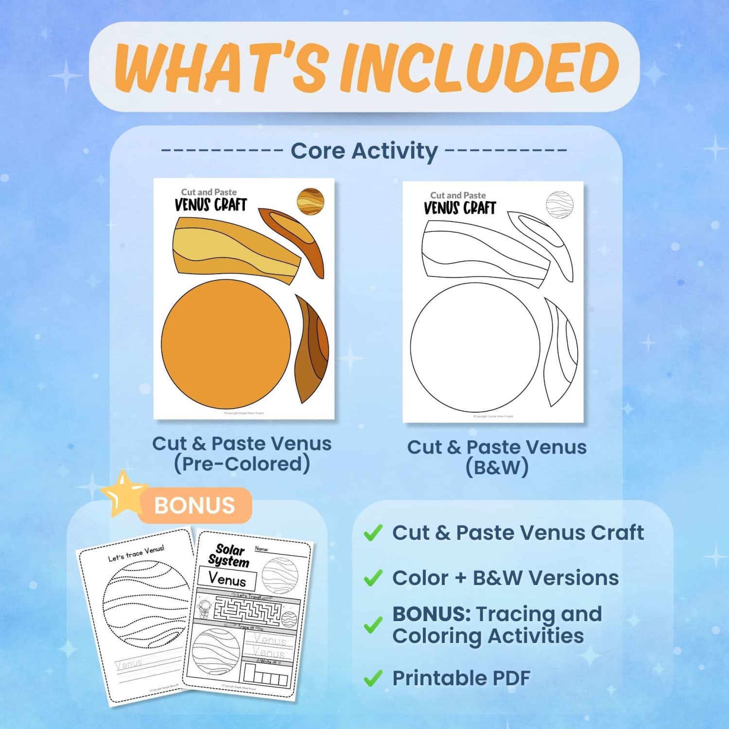 Printable Venus craft worksheets coloring pages science activity bundle preview
