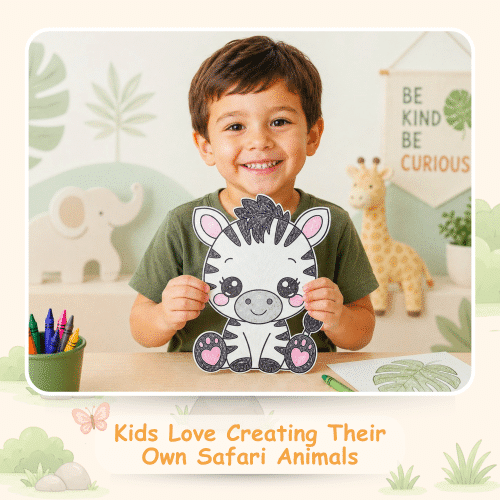 No-prep zebra craft activity for preschool kids with printable templates and coloring pages.