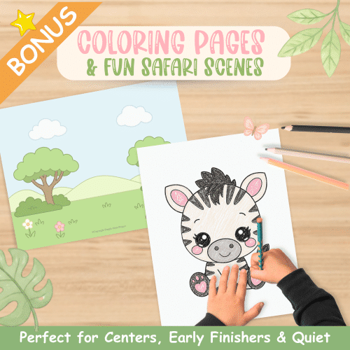 Printable baby zebra activity pack with cut and paste crafts, coloring sheets, and preschool learning activities.