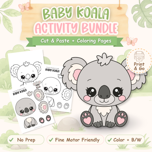 Baby koala cut and paste craft printable for preschool