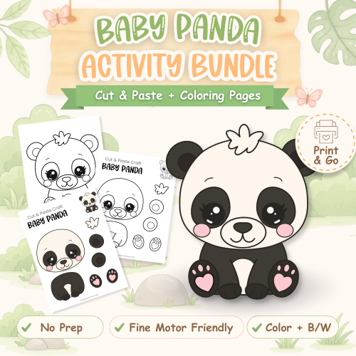 Baby panda cut and paste craft printable for preschool