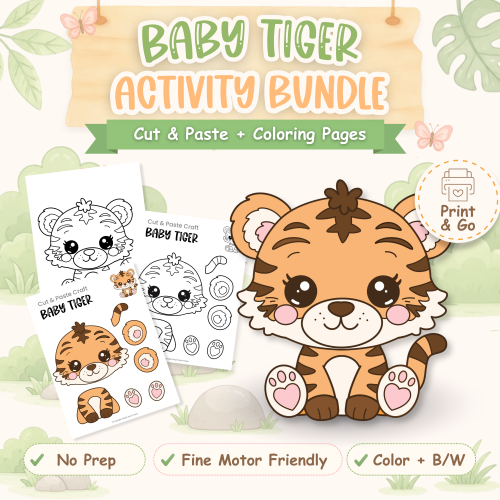 Baby tiger cut and paste craft printable for preschool