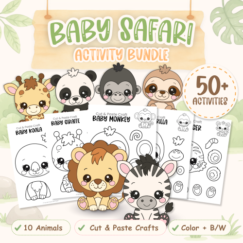 Baby Safari Animal Cut and Paste Bundle | Printable Preschool Crafts