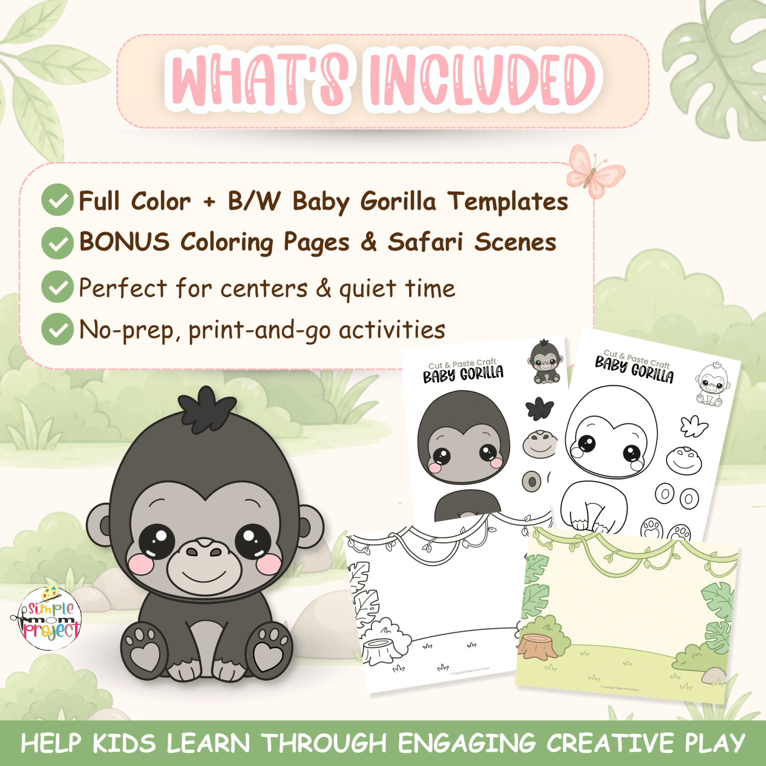 Printable baby gorilla safari animal craft activity