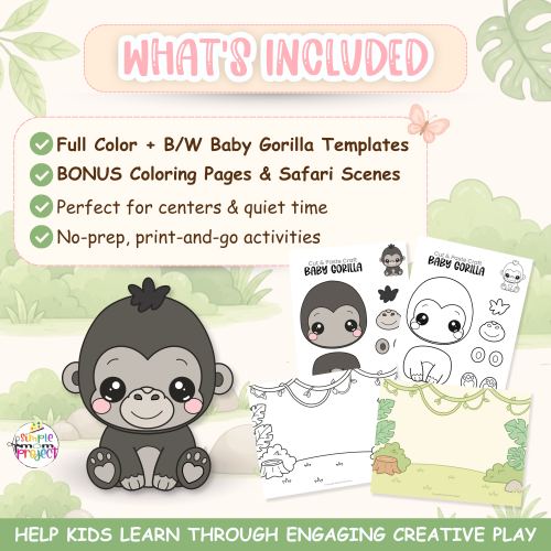 Printable baby gorilla safari animal craft activity