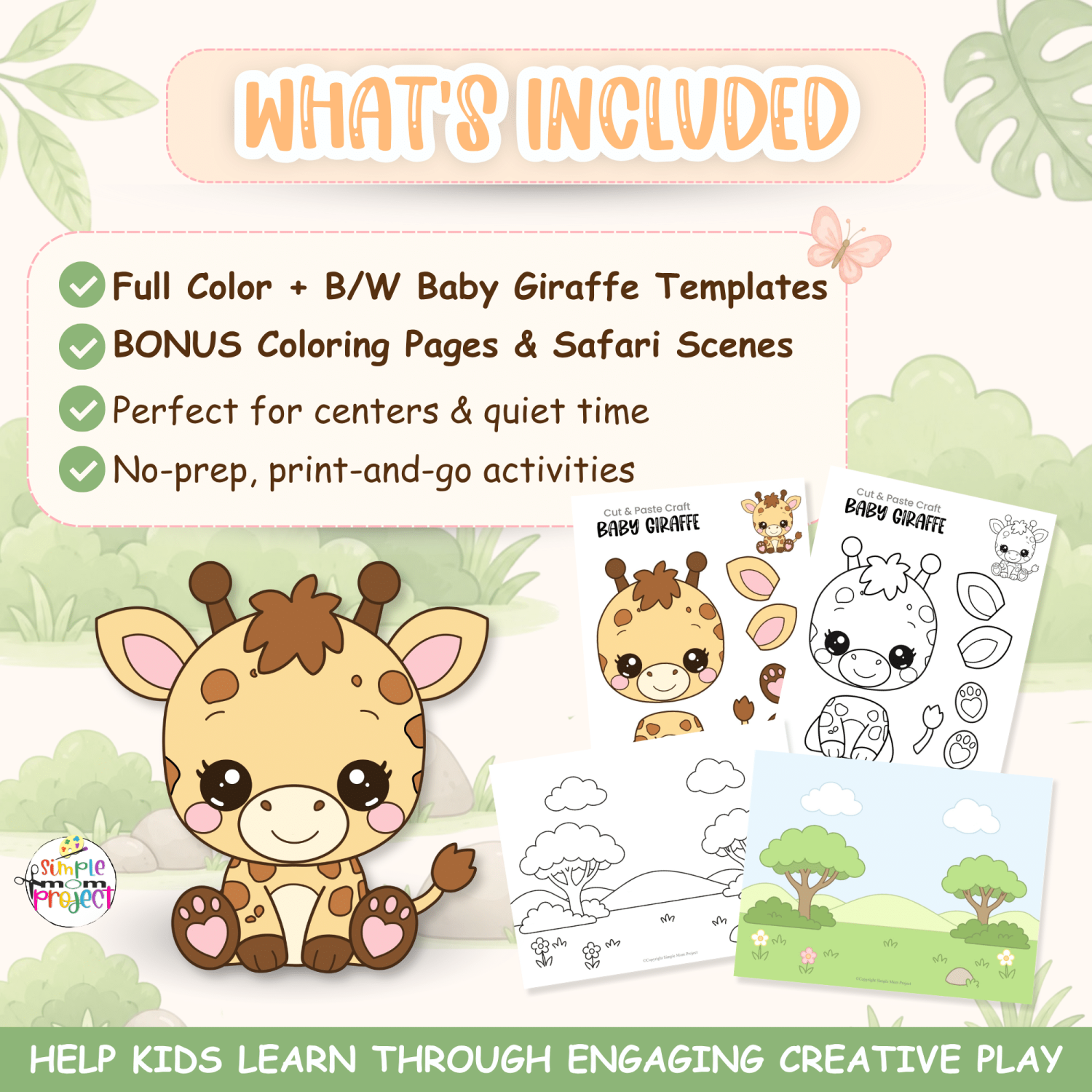 Printable baby giraffe safari animal craft activity