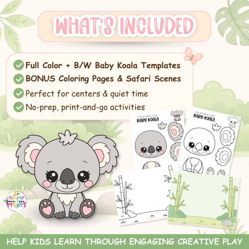 Printable baby koala animal craft activity